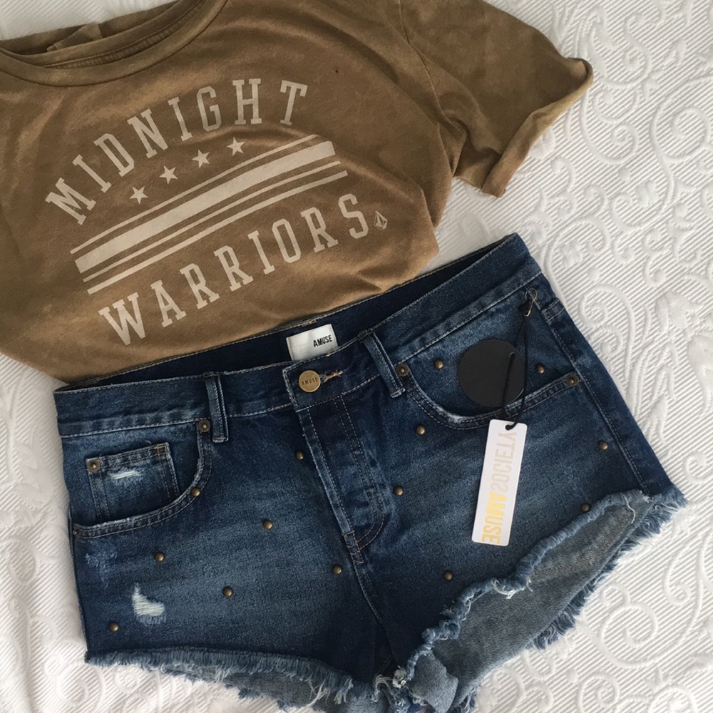 Amuse Society denim studded shorts